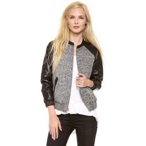 LAVEER Leather Sleeve Wool Bomber Jacket